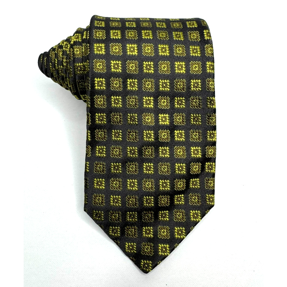 Armani Collezioni Tie Mens Black Green Square Geometric Silk Luxury Necktie